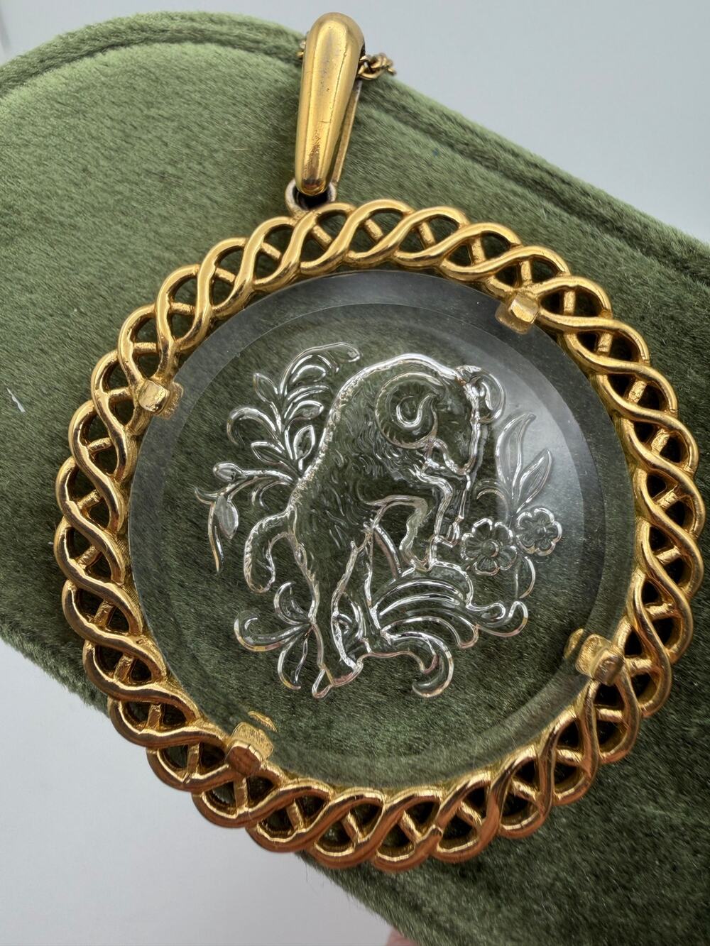 Vintage Aries necklace, 1960s crown Trifari zodiac necklace